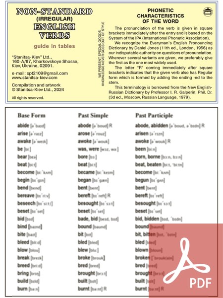 Таблица неправильных (нестандартных) английских глаголов (EN-RU)
